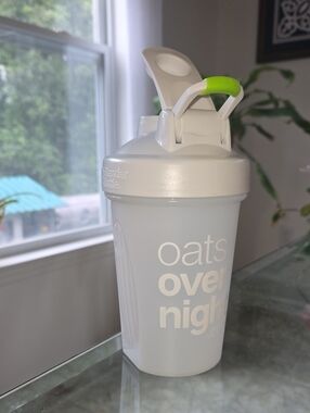 Matte White Shaker Bottle with Lime Green Carry Accent Blender